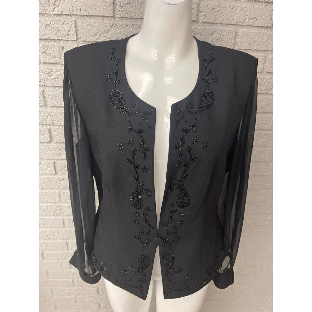 J.R.Nites by Caliendo Black Beaded Jacket Size 12 NWOT